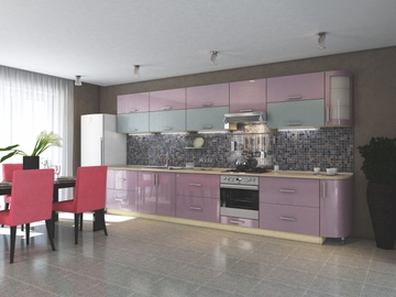 Кухня "Элит" розовый металлик/голубой металлик